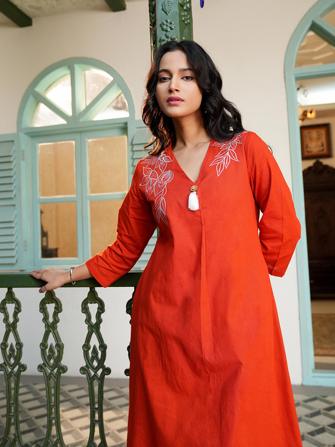 rust embroidered co-ord set