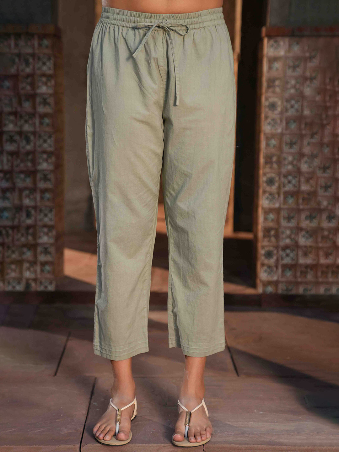 Orange Botanical Pintuck Detailing Cotton Kurta Set