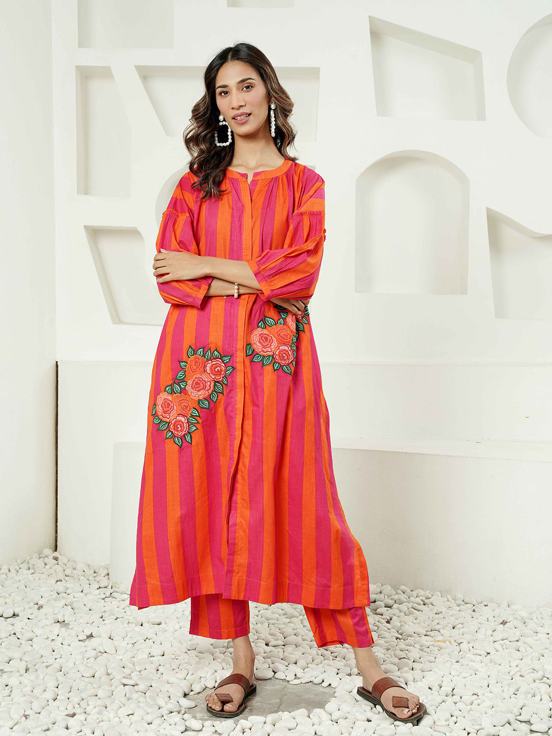 Vibrant Fuchsia Patch Embroidered Kurta Set