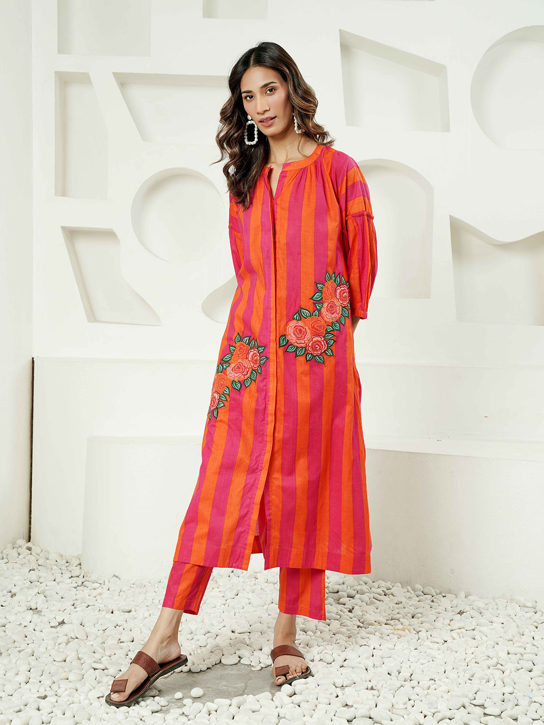 Vibrant Fuchsia Patch Embroidered Kurta Set