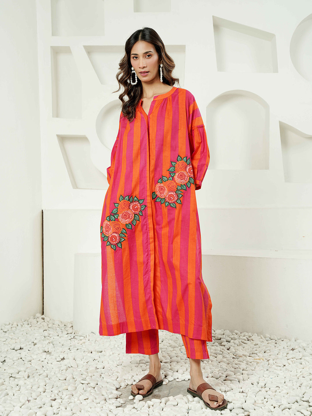 Vibrant Fuchsia Patch Embroidered Kurta Set