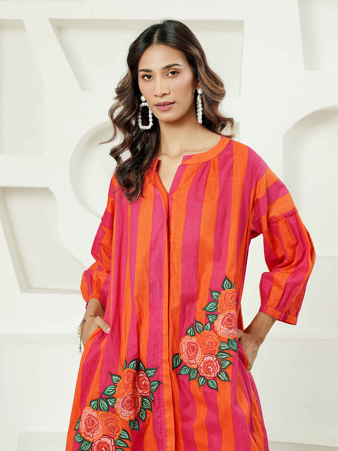 Vibrant Fuchsia Patch Embroidered Kurta Set
