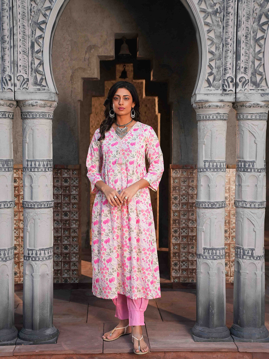 Peach Dori Cotton Kurta Set