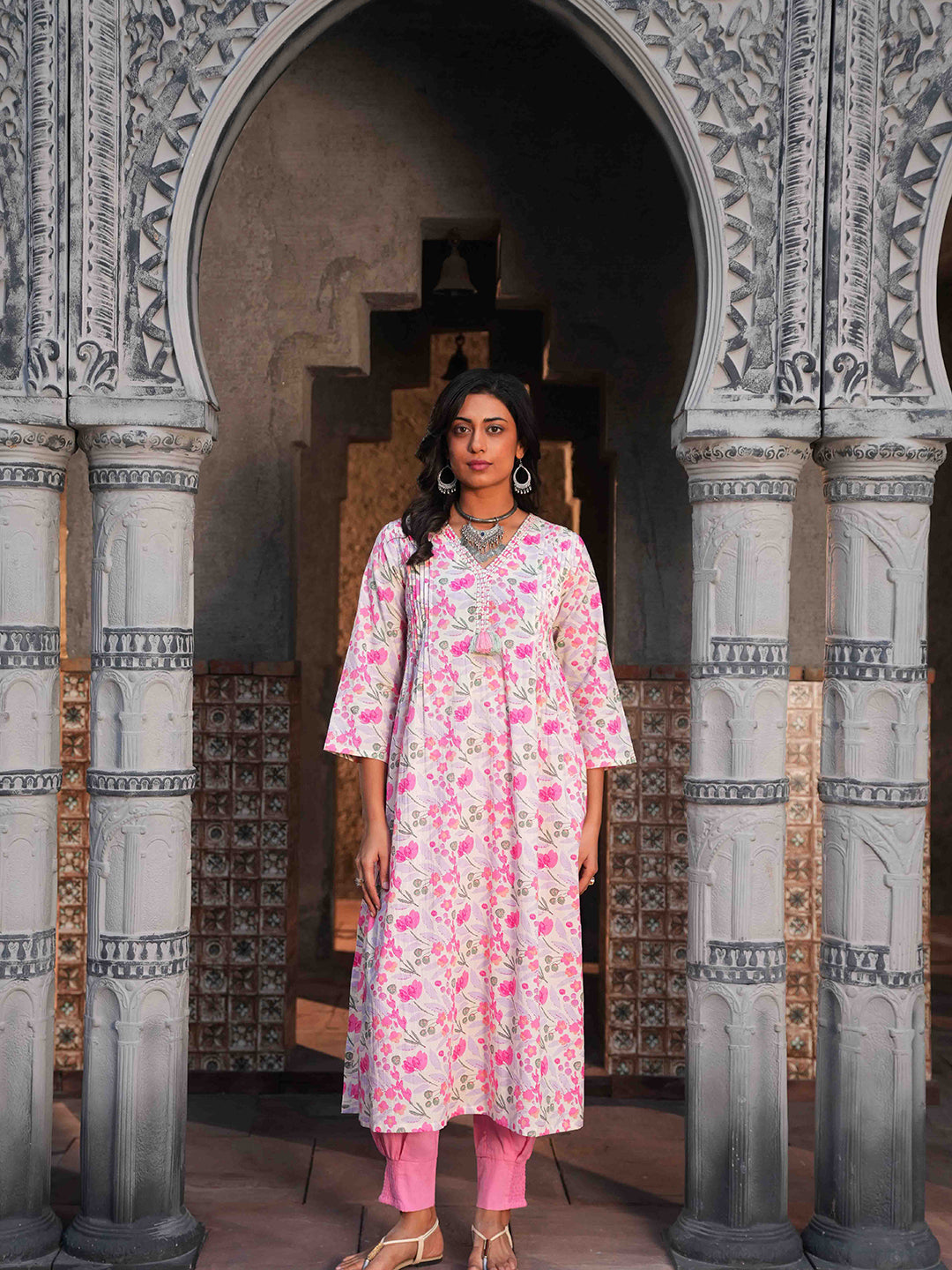Peach Dori Cotton Kurta Set