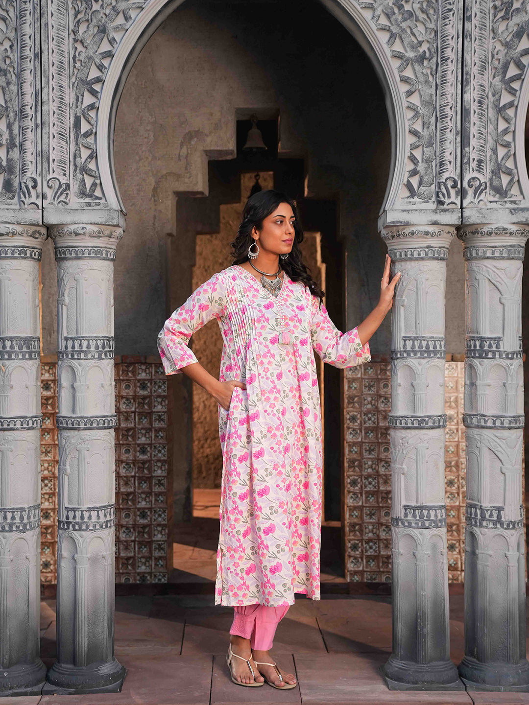 Peach Dori Cotton Kurta