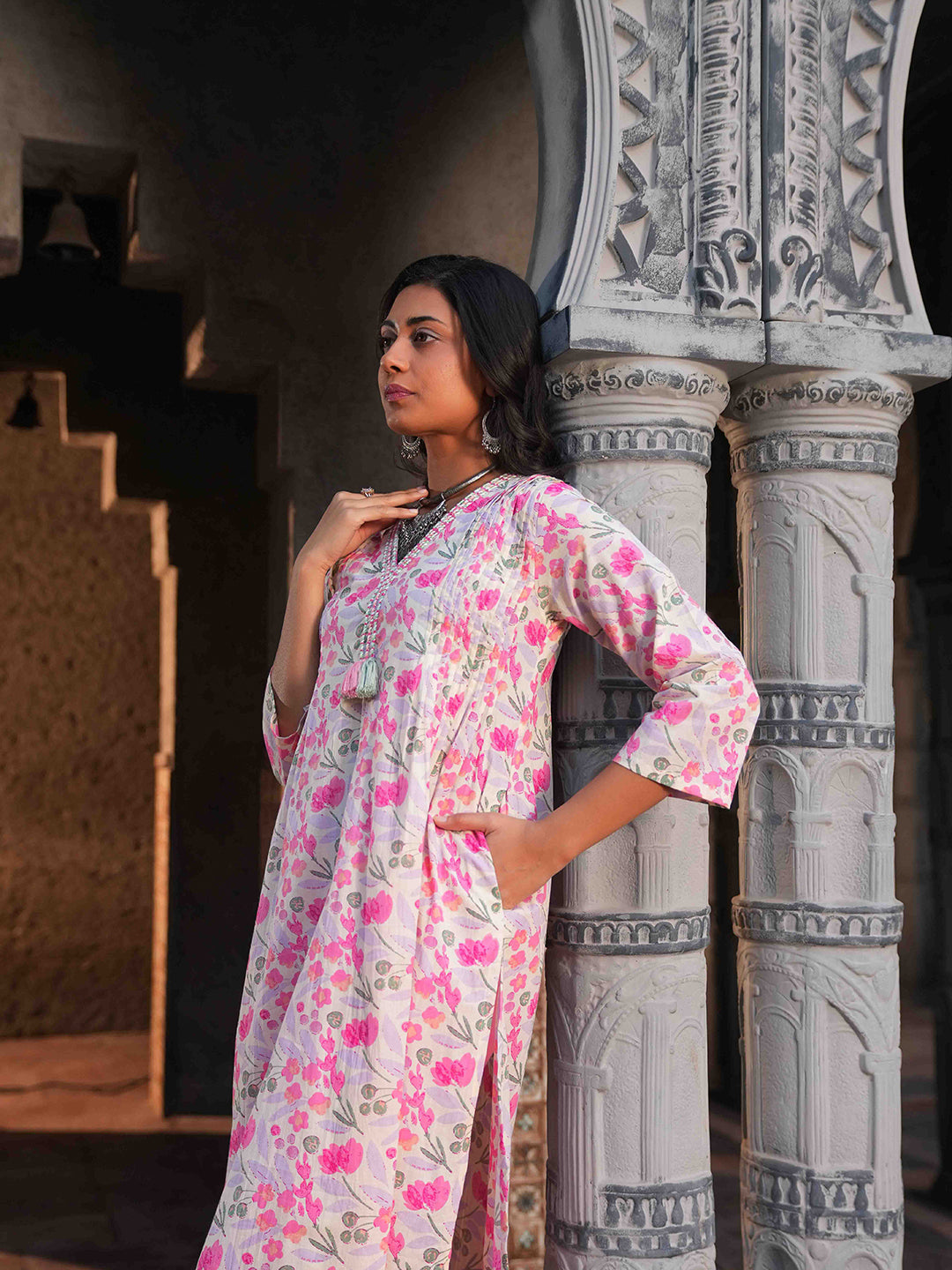 Peach Dori Cotton Kurta