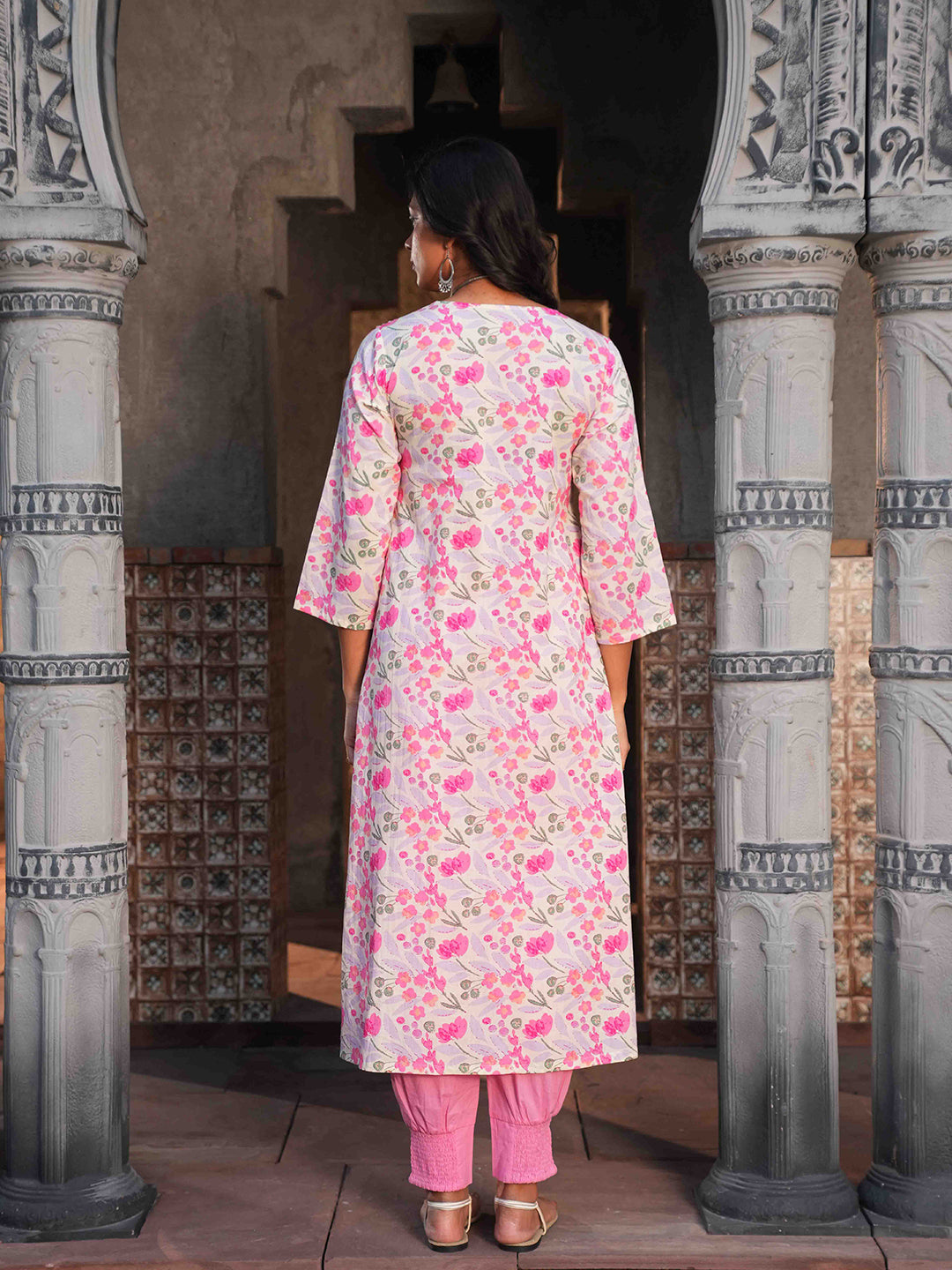Peach Dori Cotton Kurta Set