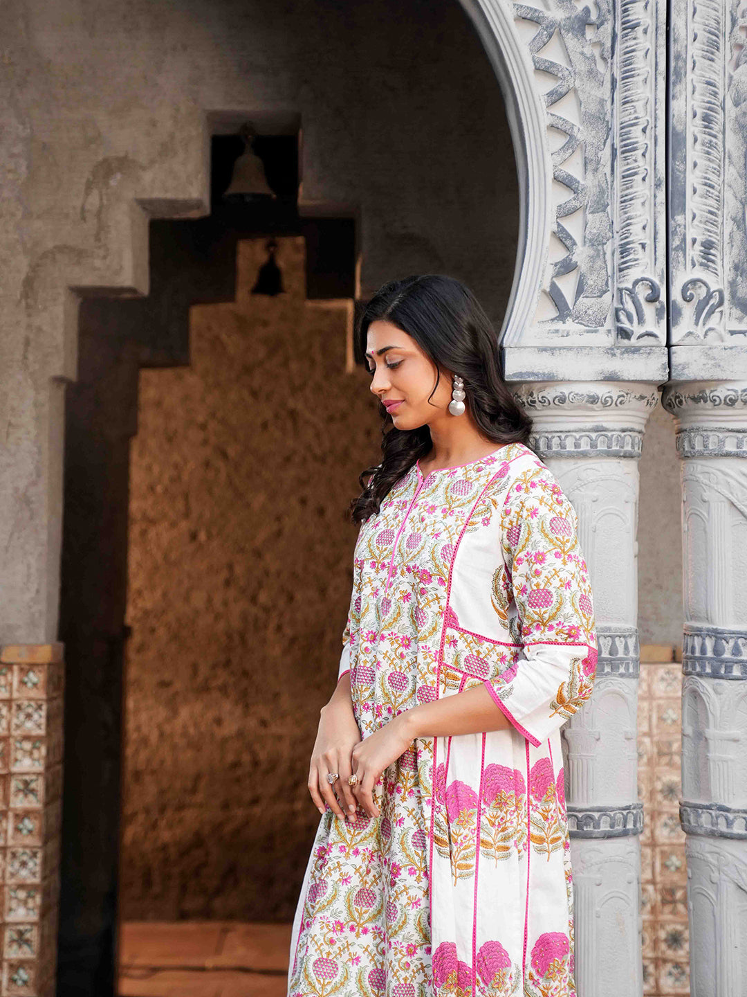 Pink Chintz Lace Detailing Cotton Kurta