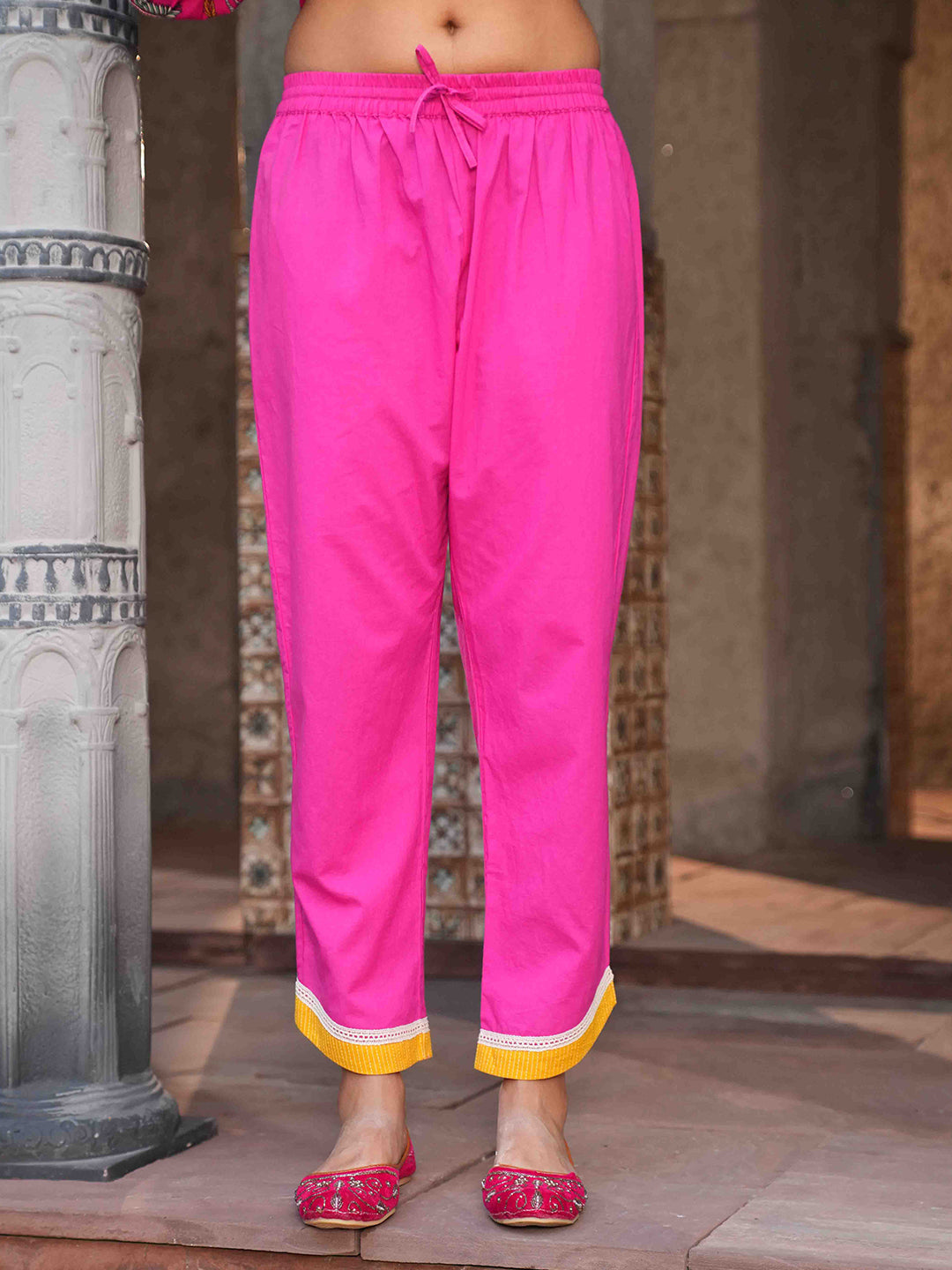 Vibrant Pink Botanical Printed Cotton Kurta Set