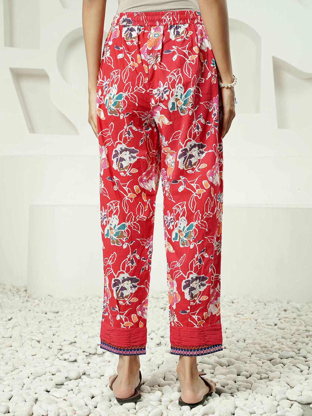 Red Floral Motif Printed Cotton Kurta Set