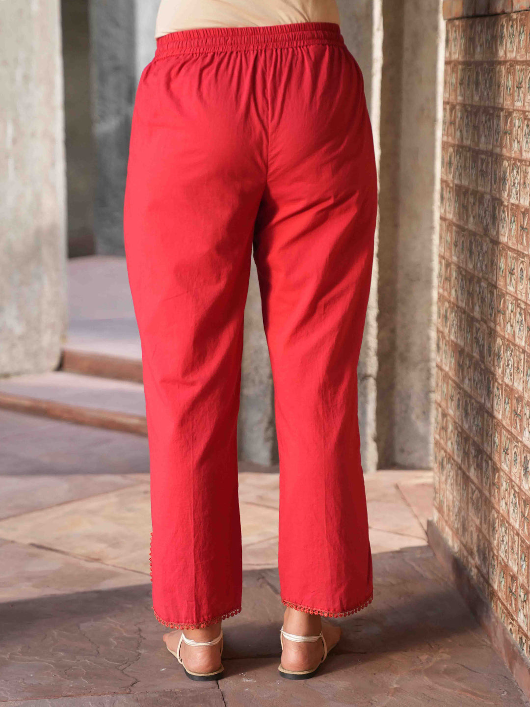 Red-Green Floral Cotton Kurta Set