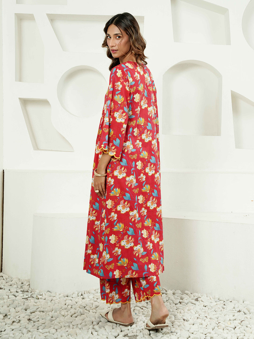 Red multi Floral Print Cotton Co-ord Set