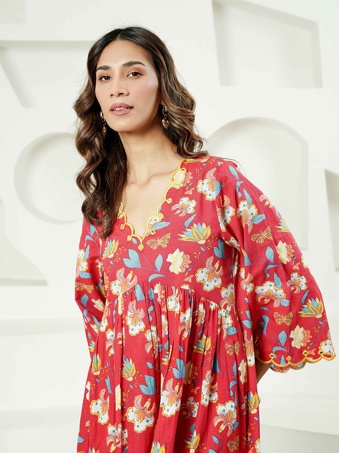 Red multi Floral Print Cotton Co-ord Set