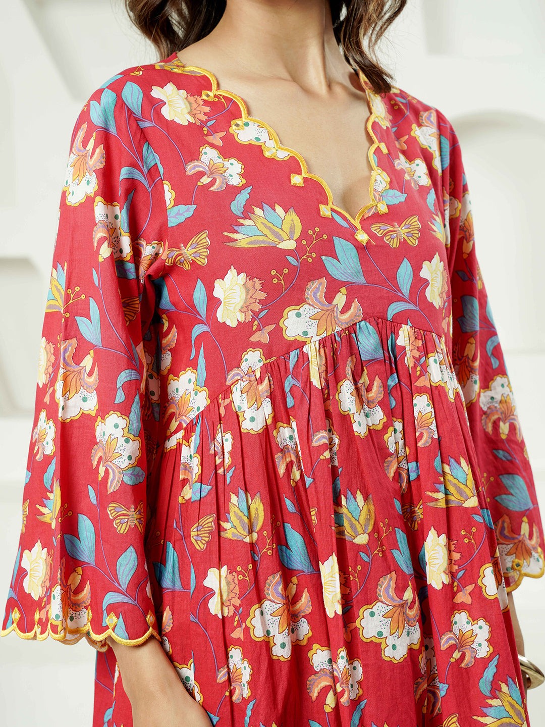 Red multi Floral Print Cotton Co-ord Set