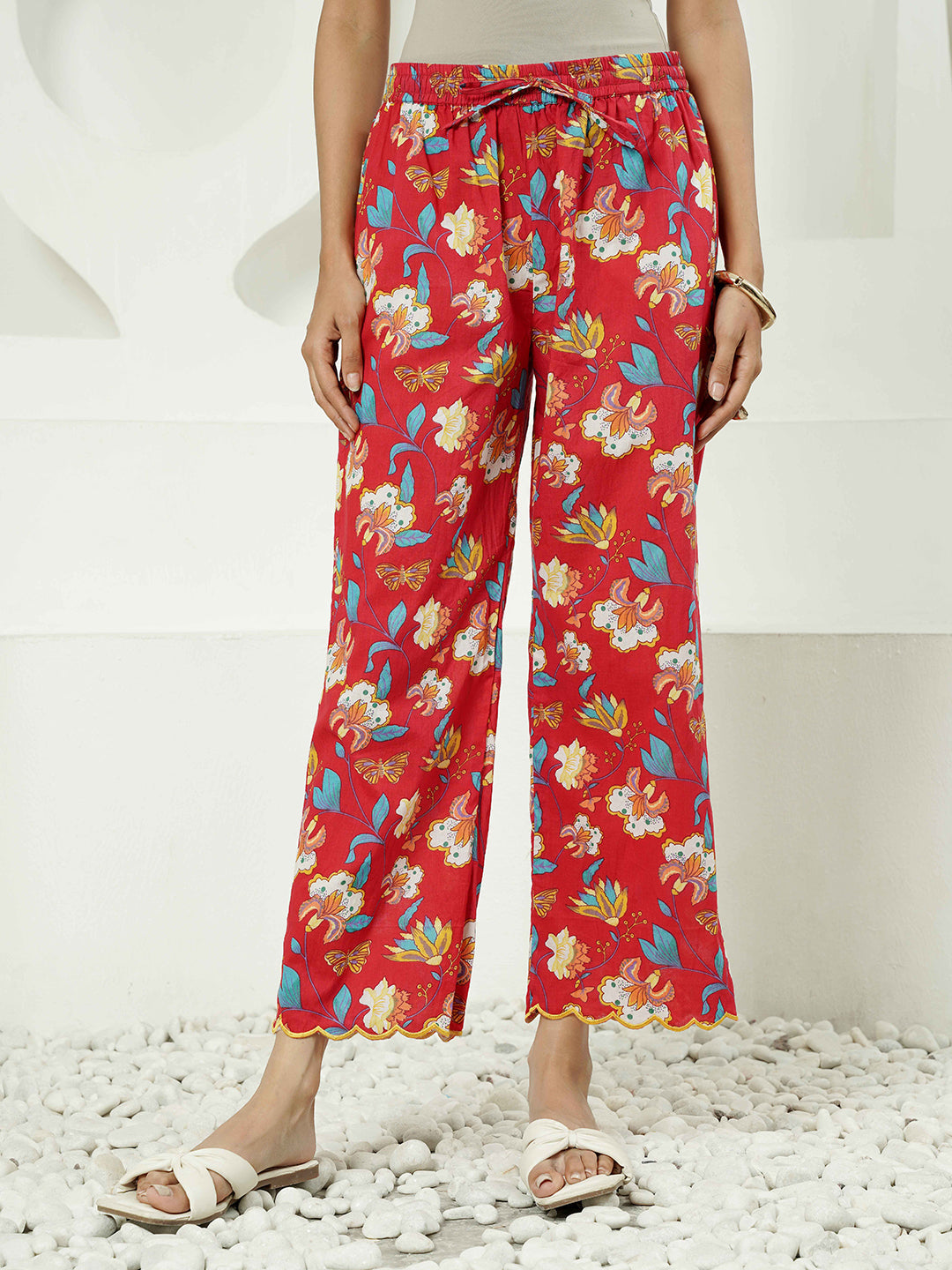 Red multi Floral Print Cotton Co-ord Set