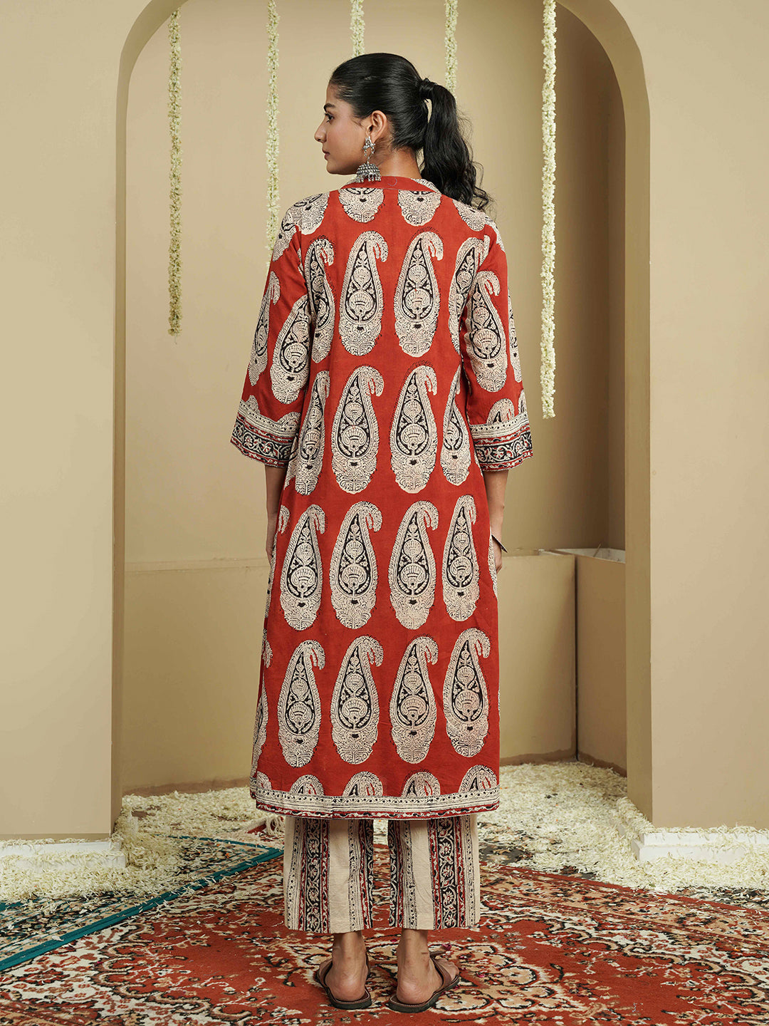 Rust Buta Ajrakh Printed Cotton Kurta