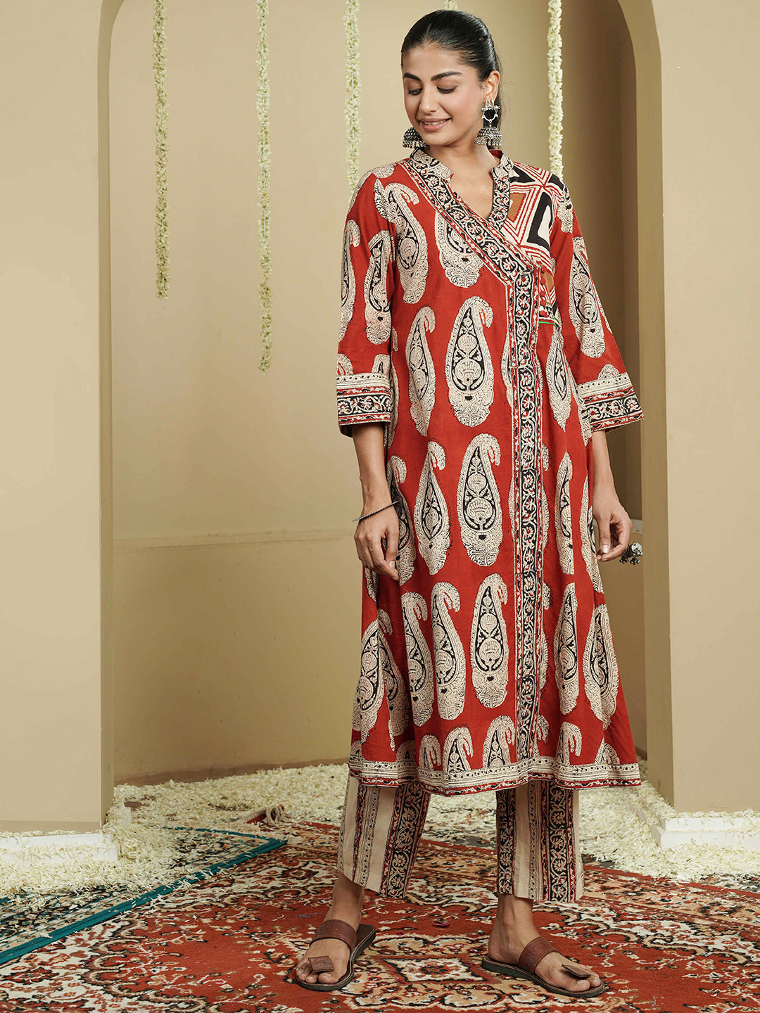 Rust Buta Ajrakh Printed Cotton Kurta