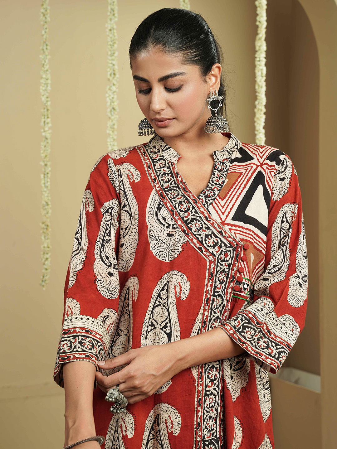 Rust Buta Ajrakh Printed Cotton Kurta