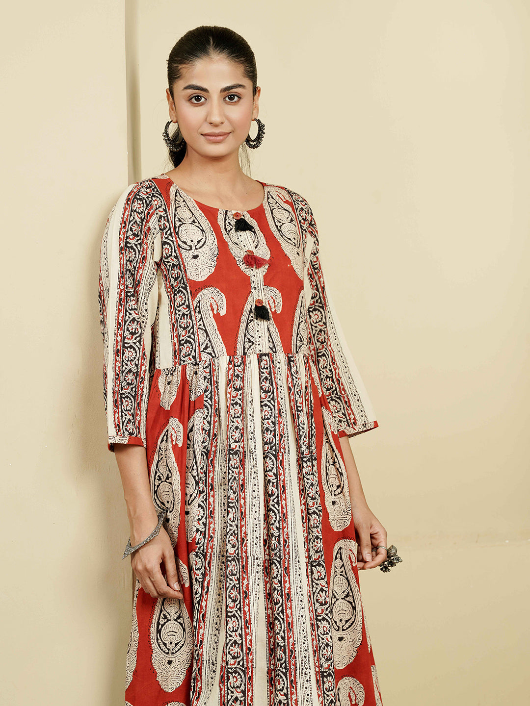 Rust Stripe Ajrakh Printed Cotton Kurta