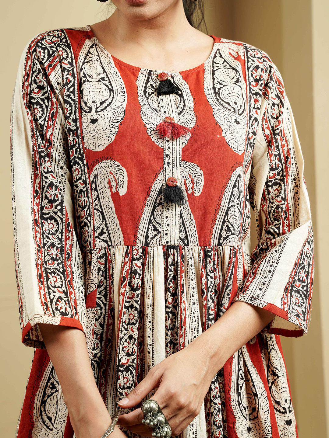 Rust Stripe Ajrakh Printed Cotton Kurta