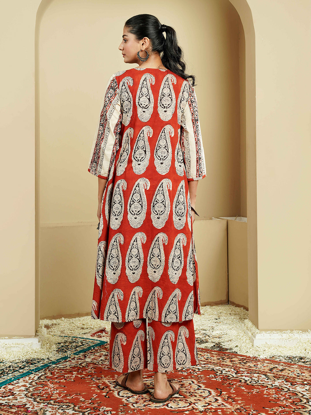 Rust Stripe Ajrakh Printed Cotton Kurta