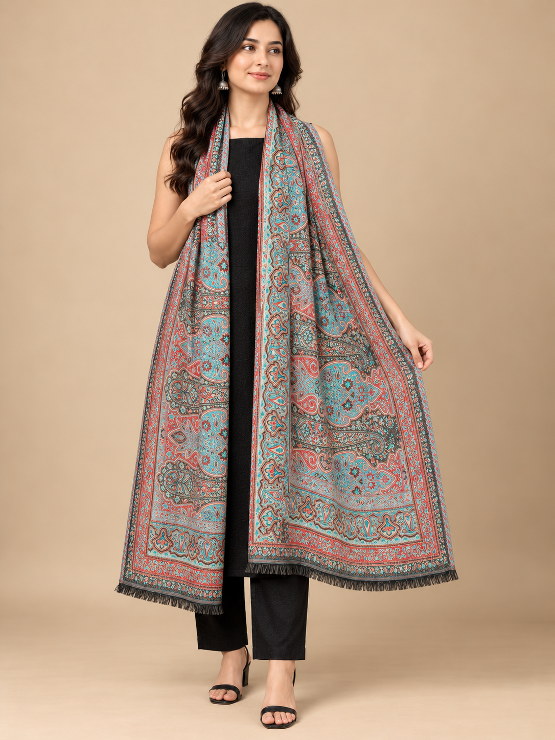 Pspeaches Women's Green 100% Viscose Jamawar Design Stole