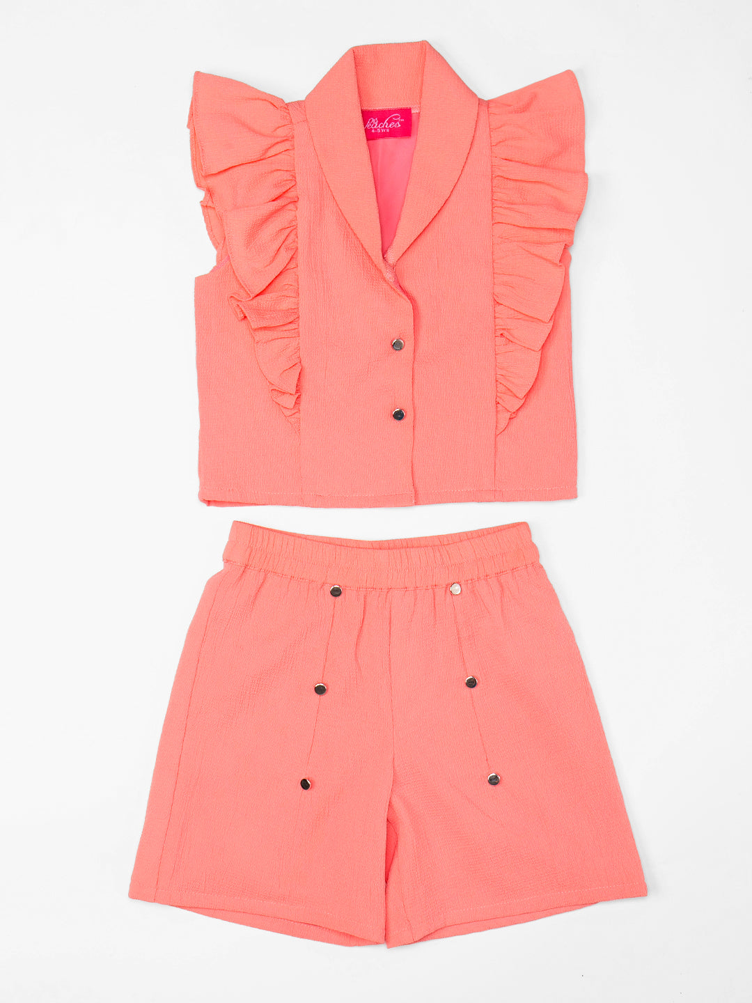 Pspeaches 2-Piece Peach Color Crinkle Cotton Top & Shorts Set (S25019412)