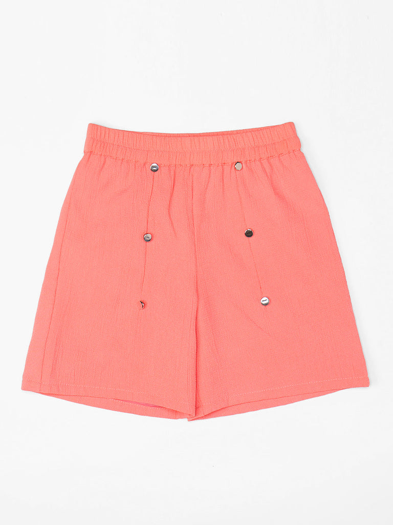 Pspeaches 2-Piece Peach Color Crinkle Cotton Top & Shorts Set (S25019412)