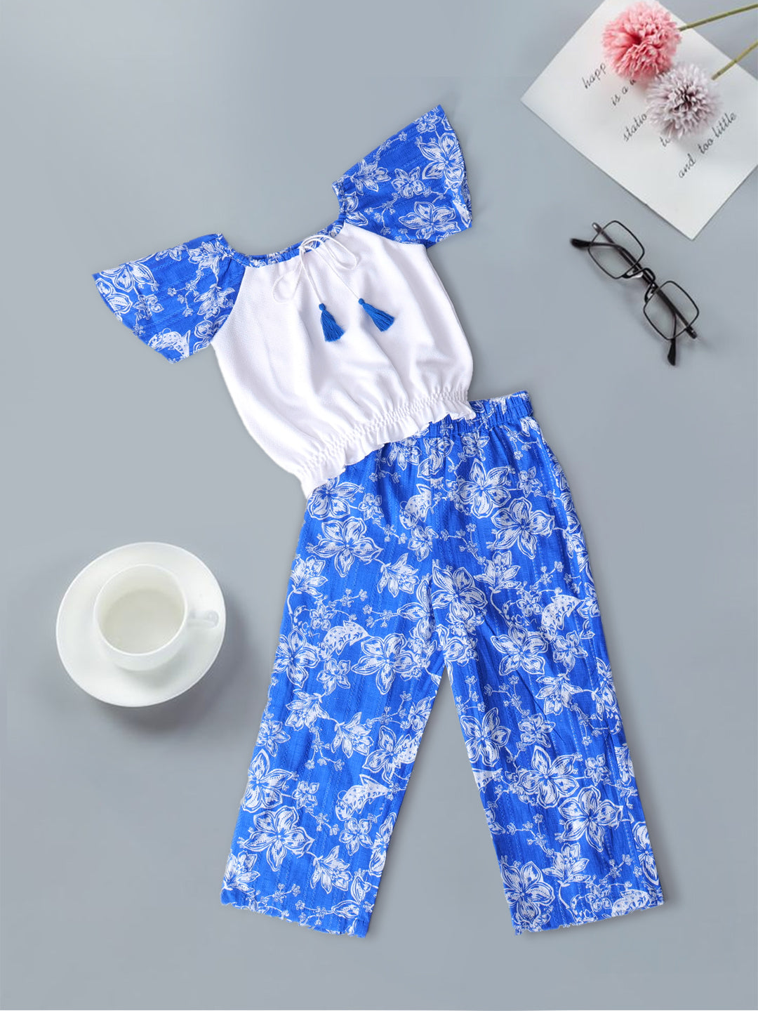 Pspeaches 2-Piece Blue Color Cotton Top & Pant Set (S25022913)