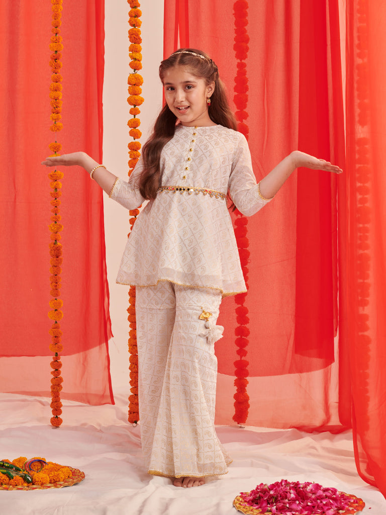 Girls Paisley Printed Regular Kurta With Sharara (SHA-AMBIFOIL)