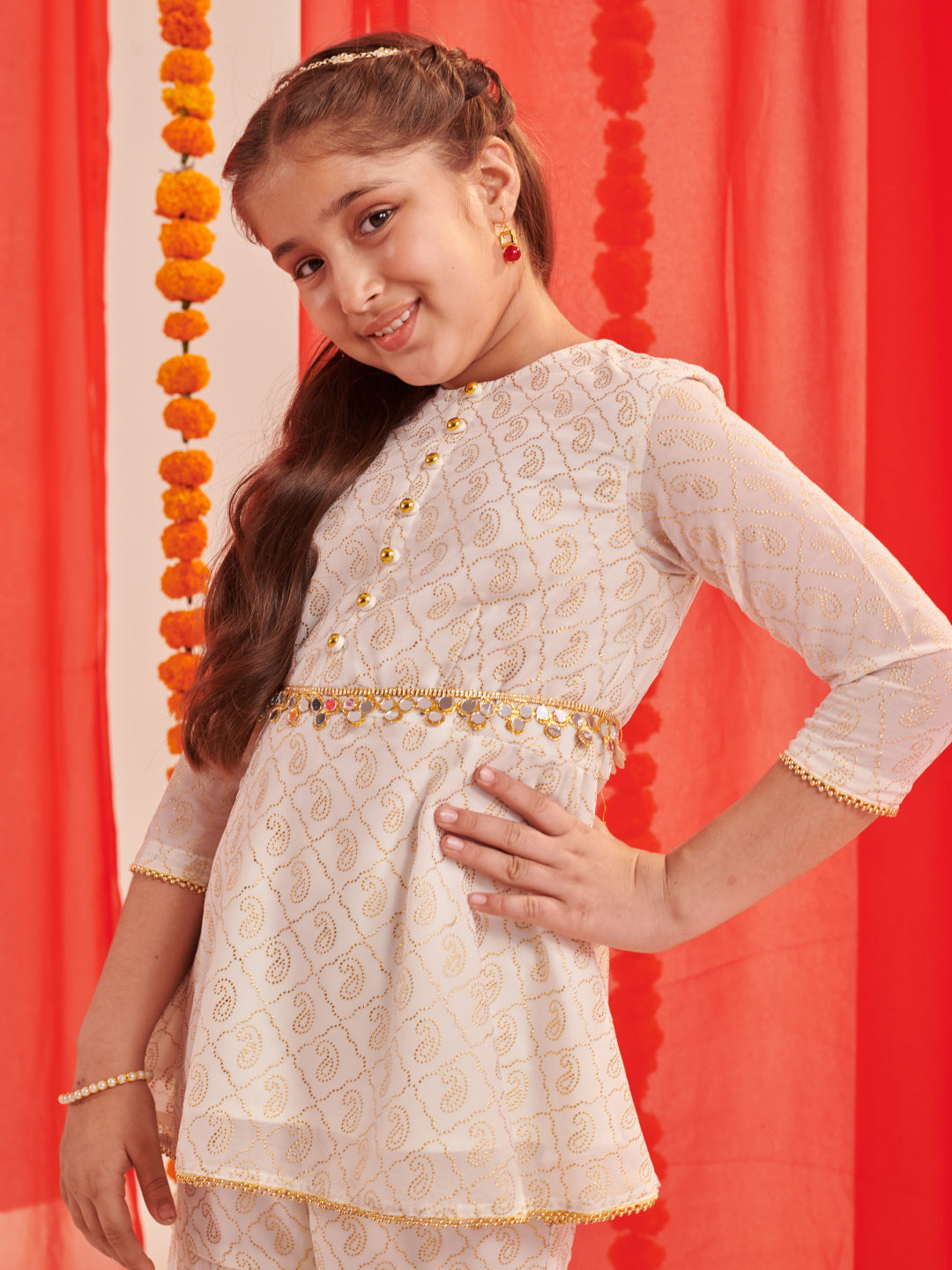 Girls Paisley Printed Regular Kurta With Sharara (SHA-AMBIFOIL)