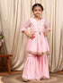 Girls Round Neck Embroidered Sequinned Anarkali Kurti With Sharara Dupatta (SHA-BABYPINK)