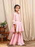 Girls Round Neck Embroidered Sequinned Anarkali Kurti With Sharara Dupatta (SHA-BABYPINK)