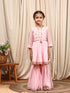 Girls Round Neck Embroidered Sequinned Anarkali Kurti With Sharara Dupatta (SHA-BABYPINK)