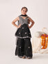 Girls Floral Embroidered Angrakha Kurta With Sharara & With Dupatta (SHA-BLACKCHIKANKARI)