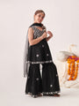 Girls Floral Embroidered Angrakha Kurta With Sharara & With Dupatta (SHA-BLACKCHIKANKARI)