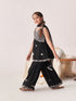 Girls Floral Embroidered Angrakha Kurta With Sharara & With Dupatta (SHA-BLACKCHIKANKARI)