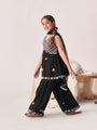Girls Floral Embroidered Angrakha Kurta With Sharara & With Dupatta (SHA-BLACKCHIKANKARI)