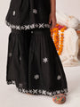 Girls Floral Embroidered Angrakha Kurta With Sharara & With Dupatta (SHA-BLACKCHIKANKARI)