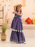 Girls Ethnic Motifs Printed Regular Pure Cotton Kurti with Sharara (SHA-BLUEBANDHEJ)
