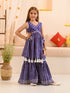 Girls Ethnic Motifs Printed Regular Pure Cotton Kurti with Sharara (SHA-BLUEBANDHEJ)