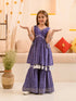 Girls Ethnic Motifs Printed Regular Pure Cotton Kurti with Sharara (SHA-BLUEBANDHEJ)