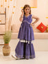 Girls Ethnic Motifs Printed Regular Pure Cotton Kurti with Sharara (SHA-BLUEBANDHEJ)
