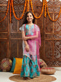 Pspeaches Girls Floral Printed Regular Kurta with Sharara & With Dupatta (SHA-BLUEPINKBOOTA)