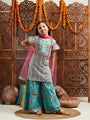Pspeaches Girls Floral Printed Regular Kurta with Sharara & With Dupatta (SHA-BLUEPINKBOOTA)