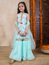 Girls Floral Printed Sleeveless Georgette Straight Kurta With Sharara & Dupatta (SHA-BLUEROSEGGT)