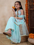 Girls Floral Printed Sleeveless Georgette Straight Kurta With Sharara & Dupatta (SHA-BLUEROSEGGT)