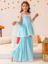 Girls Ethnic Motifs Printed Pure Cotton A-line Kurta With Sharara & Dupatta (SHA-BLUEWHITEKHADDI)