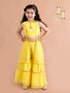 Girls Floral Embroidered Layered Gotta Patti Kurti with Sharara (SHA-Foilbootiyellow)