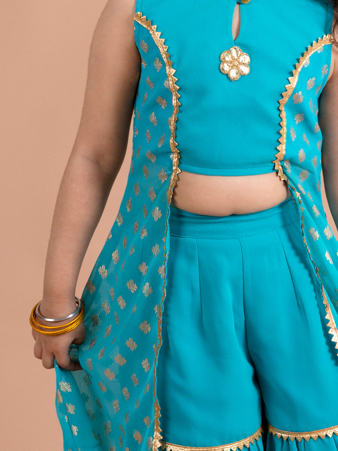 Girls High Slit Kurti with Skirt (Sha-Foilturq)